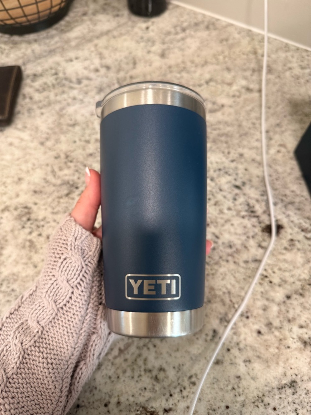 Yeti Navy Blue Stainless Steel Tumbler with Silver Trim